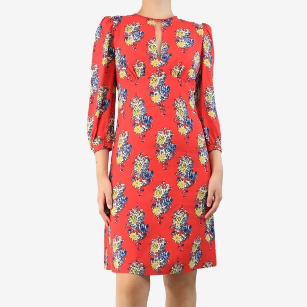 Miu Miu 2012 Red Floral Keyhole Shift Dress Size US 8 IT 44